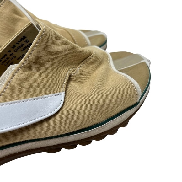 CLARKS Beige Tan White Canvas Slides Flip Flops Neutral Shoes Flats Casual sz 9 - Picture 4 of 16